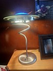 Vintage Post Modern Saucer Shape Ufo 18in Table Lamp Chrome W  Blue Top Tested