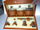Vintage Travel Bar Suitcase Set 3 Glass Decanters  Faux Leather 