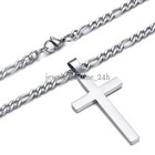 Mens Silver Cross Pendant Necklace Stainless Steel Figaro Necklace Chain 18 -30 