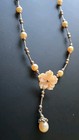 Sterling Silver And Mother Of Pearl Beads And Flower Pendant Necklace 