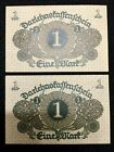 Authentic Germany 2 One Mark 1920 Bill - Uncirculated - Consecutive Numbers