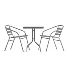 23 75   Square Indoor-outdoor Restaurant Table Set With 2 Silver Aluminum Chairs