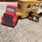 Wooden Horse Trailer Truck Set Farm Toy W Flocked Horses Montessori Style