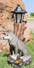 Woodlands Lone Gray Wolf Greetings Figurine Solar Led Light Lantern Welcome Lamp