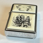 Zippo 1997 Lighter Scrimshaw Lighthouse Clipper Ship 2 Sided Simulated Sealed