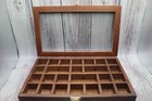 Wooden Display Box For Miniatures Or Thimbles 25 Sections  Glass Front