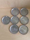 Vintage Set Of 7 Equestrian Horse Jockey Aluminum Coasters Fox Hunt 3 25   