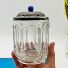 Vintage Pressed Glass Apothecary Jar Canister Metal Lid And Blue Marble Finial