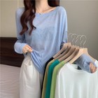 Women Sheer Tops Thin Sun-protection Shirt Round Neck Long Sleeve Blouse