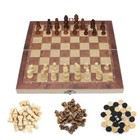 Wooden Chess Game Set Large Wood Board Folding Storage Box Hand Carved Piece