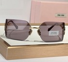 New Miu Miu Smu 54ys Women Sunglasses Wrap Logo Gold Frame Purple Lens
