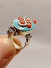 Victorian Vintage Ancient Ring Sterling Silver Engraved Natural Turquoise Size 8