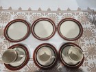 Vtg Carousel Stoneware 804 Sienna Brown Flat Coffee tea Cups   Matching Saucers