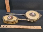 Antique Hollywood Regency 2-pc Vanity Set Brass Filigree Mirror   Brush Cameo   