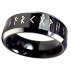 Viking Rune Ring Black Tungsten Carbide Celtic Druid Norse Luck Fortune Band