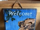 Rare Hand Painted Slate New Hampshire Old Man Of The Mountain Welcome Sign