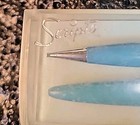 Vintage Scripto 2 Tone Blue   Silver Pen   Pencil Gift Set In Box 