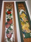 Vintage Stained Glass Window Panels Pair 39x9 Fruit Apple Pear Cherub Tuscan Art