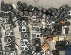 Huge Vintage Film Camera   Lens Lot Nikon Minolta Canon Olympus Konica As-is