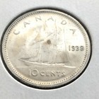 1938 Canada Ten 10 Cent Silver Dime Canadian George Vi Whizzed Coin L002