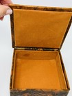 Vintage Leather Trinket Keepsake Box 4  Gold Embossed Velvet Lined Egyptian