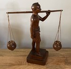 Vintage Hand Carved Wood    water Carrier    Sculpture 