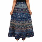 Cotton Women s Long Wrap Around Skirt Jaipuri Printed Free Size Blue