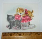 3 Vtg Unused 40s 50s Cat Kitten Greeting Cards Hallmark Rust Craft Orange Tabby
