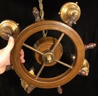 Vintage Mcm Nautical Ship s Wheel 4 Light Ceiling Fixture Mid Century Woodgrain