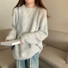 Women Faux Mohair Knitted Sweater Loose Knit Jumper Long Sleeve Sweater Top Warm