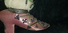 Antique Victorian Figural Shoe Mercury Glass Beaded Fabric Pin Cushion