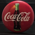 Coca-cola Round Metal Soda Sign Bottle Graphic 1990 Repro Red White Green