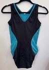 Gk Elite Adult Medium Teal Black Gymnastics Leotard Sleeveless V Back Am