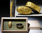 Goto Mitsuyoshi Signed Golden Dragon Fuchi kashira Edo Original Tsuba Antique