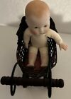 Vintage Wicker Ratan Baby Doll Pram Carriage Buggy Antique Stroller Home Decor