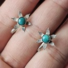 Vintage Handcrafted 925 Sterling Silver Turquoise Flower Earrings - 2 31 G