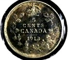 1913 Canadian 5 Cents Coins Silver High Grade  Album Filler- Low Bid 