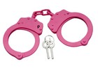 Real Pink Steel Hand   Leg Handcuffs Police Double Locking Cuffs Cuff Hot 2 Keys