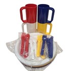 Vtg Pop Art Plastic Dish Set 20pc Dinnerware Plates Cups Hong Kong New 1980s