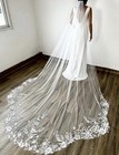 White Cathedral Length Tulle Wedding Veil With Lace Appliqu   Edge