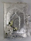 Vtg Padded Handmade Wedding Album 180 Photos 3 5x5  Silver Fabric White Lace