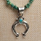 Native American 925 Sterling Silver   Kingman Turquoise Naja Necklace 16  