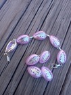 Vintage Lucite Bracelet   Earrings Set Purple Silver Leaf Design Retro Jewelry