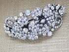 Antique Silver Tone Clear Rhinestone Crystal Metal Hair Clip Barrette 4694