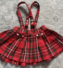 Girl   s Pleated Kilt Skirt With Suspenders Red Wool Tartan Dress Vintage Outfit