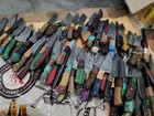 Lot Of 60 Handmade Damascus Steel Full Tang Utility Knives With Leather Sheaths 