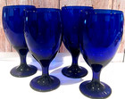 Libbey Premiere Cobalt Blue Wine Glass Water Goblets 7  Thicker Stem Set Of 4