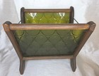 Vintage 1960s Mcm Magazine Rack Wood Olive Green Plexiglass Concentric Circles