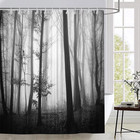 Grey Forest Shower Curtain Misty Woods Horror Jungle Black Tree Gothic Vintage A