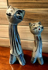 Vtg Suro Signed Mexican Folk Art Hand Painted 2 Ceramic Cats Figurines Flowers